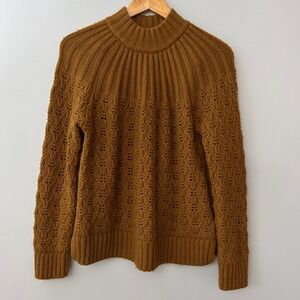 Madewell Pointelle Stitch-Mix Brown Mockneck Sweater Wool Alpaca Blend Womens M
